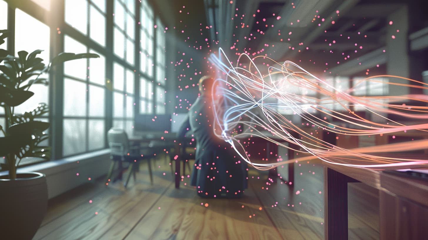 Amplified Intelligence - Neural network visualization showing the fusion of human intelligence and AI technology